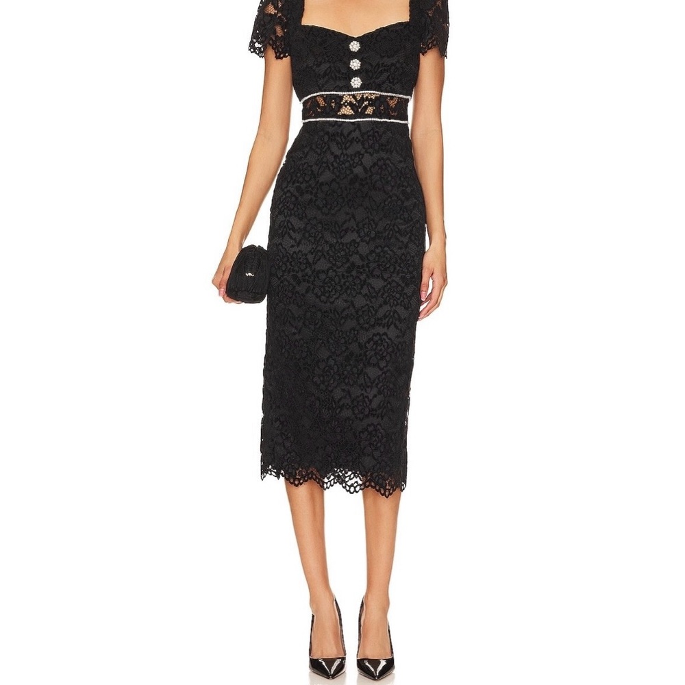 Likely Elegant Black Lace Midi Dress
